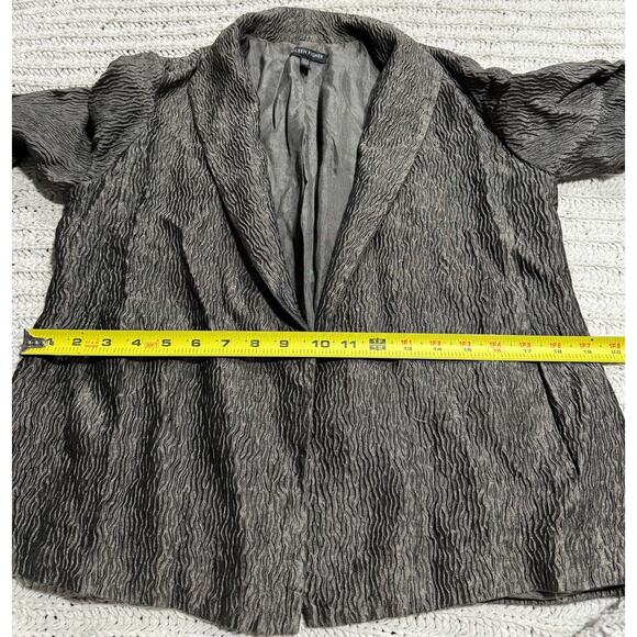 Eileen Fisher Blazer Silk Textured Jacket Womens Sz XS Pewter Open Front Crinkle - Picture 4 of 11